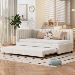 Tanant - lit gigogne capitonn 90x200cm - canap lit gigogne, sommier  lattes, lits jeunesse, lits enfant, ...