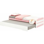 Idimex - lit gigogne lorena en pin massif, 90 x 190 cm, lasur blanc et rose