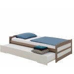 Lit gigogne lorena en pin massif, 90 x 190 cm, lasur� taupe et blanc