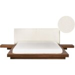 Beliani - lit japonais avec led t�te de lit boucl� et 2 tables de nuit 160 x 200 cm marron zen