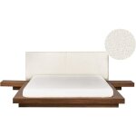 Beliani - lit japonais t�te de lit boucl� avec 2 tables de nuit 160 x 200 cm marron zen