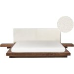 Beliani - lit japonais t�te de lit boucl� avec 2 tables de nuit 180 x 200 cm marron zen