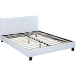 Habitat et jardin ? lit double en pvc 140 x 190 cm ? blanc ? t�te de lit capitonn�e ? finition brillante ...