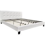 Habitat et jardin ? lit double en pvc blanc 180 x 200 cm ? t�te de lit capitonn�e ? finition brillante ...