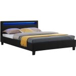 Idimex - lit led double rioja 140x190 cm, avec sommier, rev�tement tissu noir