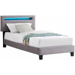 Idimex ? lit simple 90x190 cm avec sommier � lattes ? rev�tement tissu gris ? t�te de lit r�glable en ...