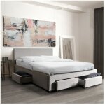 Le quai des affaires - lit lugano 140x190 + 1 sommier + 4 tiroirs / gris clair / 202x150x85