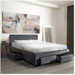 Le quai des affaires - lit lugano 140x190 + 1 sommier + 4 tiroirs / gris fonc / 202x150x85