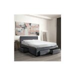 Le quai des affaires - lit lugano 160x200 + 1 sommier + 4 tiroirs / gris fonc / 212x170x85