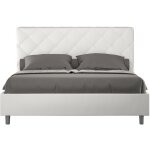 Lit matelass 160x200 cm simili cuir blanc paryse - option avec sommier et coffre