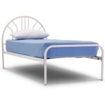 Lit m�tal 1 place 90x190 cm blanc sommier inclus