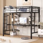 Lit mezzanine 90x200 cm lit simple avec bureau et 2 étagères pour enfants, adolescents et adultes, en ... Lit mezzanine 90x200 cm lit simple avec bureau et 2 étagères pour enfants, adolescents et adultes, en ...