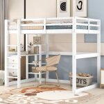 Modernluxe - lit mezzanine 140 x 200 cm avec bureau et étagères, cadre en bois de pin, blanc Modernluxe - lit mezzanine 140 x 200 cm avec bureau et étagères, cadre en bois de pin, blanc