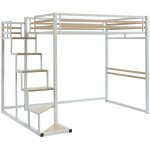 Vente - unique - lit mezzanine 140 x 200 cm - mtal et mdf - blanc - jogui