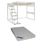 Vente - unique - lit mezzanine 140 x 200 cm - mtal et mdf - blanc + matelas - jogui