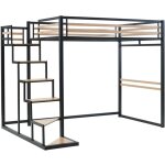 Lit mezzanine 140 x 200 cm - mtal et mdf - noir et naturel - jogui