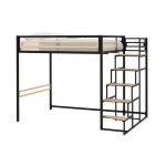 Leon - lit mezzanine - 140x190 cm - mtal - noir - sommier inclus