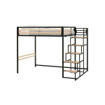 Sans marque - lit mezzanine leon - 140x190 cm - mtal noir - sommier inclus