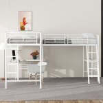 Lit mezzanine - 2 lits 90x200 cm - 2 bureaus sous le lit - blanc Lit mezzanine - 2 lits 90x200 cm - 2 bureaus sous le lit - blanc