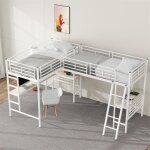 Lit mezzanine 2x90x200cm, deux lits, avec table sous le lit, double escalier, rampe haute, sommier à ... Lit mezzanine 2x90x200cm, deux lits, avec table sous le lit, double escalier, rampe haute, sommier à ...