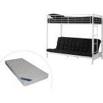 Vente - unique - lit mezzanine 90 x 190 cm - avec banquette convertible - mtal - blanc + futon + matelas ...