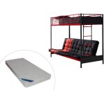 Lit mezzanine 90 x 190 cm - avec banquette convertible - mtal - noir et rouge + futon + matelas - modulo ...