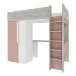 Vente - unique - lit mezzanine 90 x 200 cm avec armoire et bureau - rose et blanc - nicolas Vente - unique - lit mezzanine 90 x 200 cm avec armoire et bureau - rose et blanc - nicolas