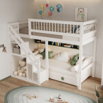 Lit mezzanine 90 x 200 , lit mezzanine escalier, lit mezzanine 2 places, lit enfant escalier avec placard ...