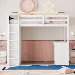 Modernluxe - lit mezzanine 90x200 cm - avec meubles de rangement et un bureau - en bois massif - blanc ... Modernluxe - lit mezzanine 90x200 cm - avec meubles de rangement et un bureau - en bois massif - blanc ...