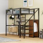 Lit mezzanine 90x200 avec chelle de scurit, lit enfant avec armoire  structure en fer et table d'ordinateu ...