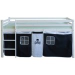 Dcoshop26 - lit mezzanine 90x200cm avec chelle en bois blanc et toile noir pirate lit06121