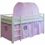 D�coshop26 - lit mezzanine 90x200cm avec �chelle en bois blanc toile et tunnel rose lit06101