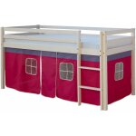 Lit mezzanine 90x200cm avec chelle en bois laqu blanc et toile rose incluse lit06012