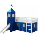 D�coshop26 - lit mezzanine 90x200cm avec �chelle toboggan en bois blanc et toile bleu incluse lit06152 ...