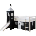 Dcoshop26 - lit mezzanine 90x200cm avec chelle toboggan en bois blanc et toile noir pirate incluse ...