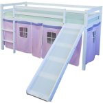 Dcoshop26 - lit mezzanine 90x200cm avec chelle toboggan en bois blanc et toile rose lit06116
