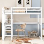 Lit mezzanine avec bureau, lit mezzanine enfant 140x200 cm avec 4 compartiments de rangement, cadre de ...