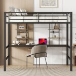 Lit mezzanine enfant 140 x 200 cm - avec bureau et deux �tag�res, cadre de lit en m�tal, adapt� aux enfants, ...