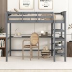 Lit mezzanine avec bureau, lit mezzanine enfant 140x200 cm avec rangements, cadre de lit en pin, gris ...