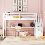 Lit mezzanine enfant 140x200cm - avec 4 meubles de rangement et table, sommier � lattes, lit adulte pour ...