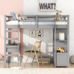 Lit mezzanine enfant 140x200cm, avec 6 tiroirs de rangement et bureau sous lit, sommier  lattes, gris ...