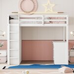 Tanant - lit mezzanine enfant 90 x 200 cm - avec armoires de rangement et table d'ordinateur, cadre  ...