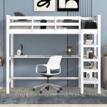 Lit mezzanine avec bureau, lit mezzanine enfant 90x200 cm avec rangements, cadre de lit en pin, blanc ...