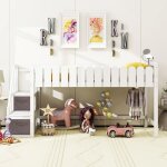 Lit mezzanine enfant 90x190 cm, lit simple avec protection antichute, blanc, 2 tiroir, sans matelas