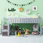 Lit mezzanine enfant 90x190 cm, lit simple avec protection antichute, blanc, sans tiroir, sans matelas ...