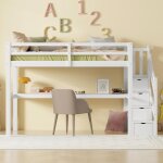 Lit mezzanine enfant 90x200cm - avec 4 meubles de rangement et table, sommier  lattes, lit adulte pour ...