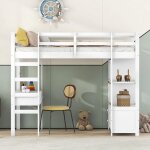 Lit mezzanine 90x200cm, lit mezzanine enfant avec bureau, lit enfant avec sommier  lattes, 6 tiroirs ...