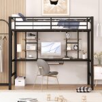 Lit mezzanine enfant 90x200cm - avec bureau pour étude et 2 étagères, cadre de lit en fer, cadre en métal, ... Lit mezzanine enfant 90x200cm - avec bureau pour étude et 2 étagères, cadre de lit en fer, cadre en métal, ...
