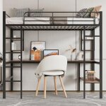 Lit mezzanine enfant 90x200cm - cadre en m�tal, lit mezzanine avec bureau, �chelle et 4 petite �tag�res ...