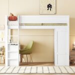Lit mezzanine enfant 90x200cm - avec quip d'armoire, en bois de pin, lit superpos, lit enfant avec ...